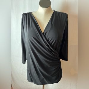 Larry Levine, black shirt with 3/4 sleeves, crossed band at the waist. Size XL